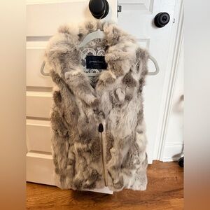 Patrizia Luca 100% Rabbit Fur Vest in Light Taupe and Cream